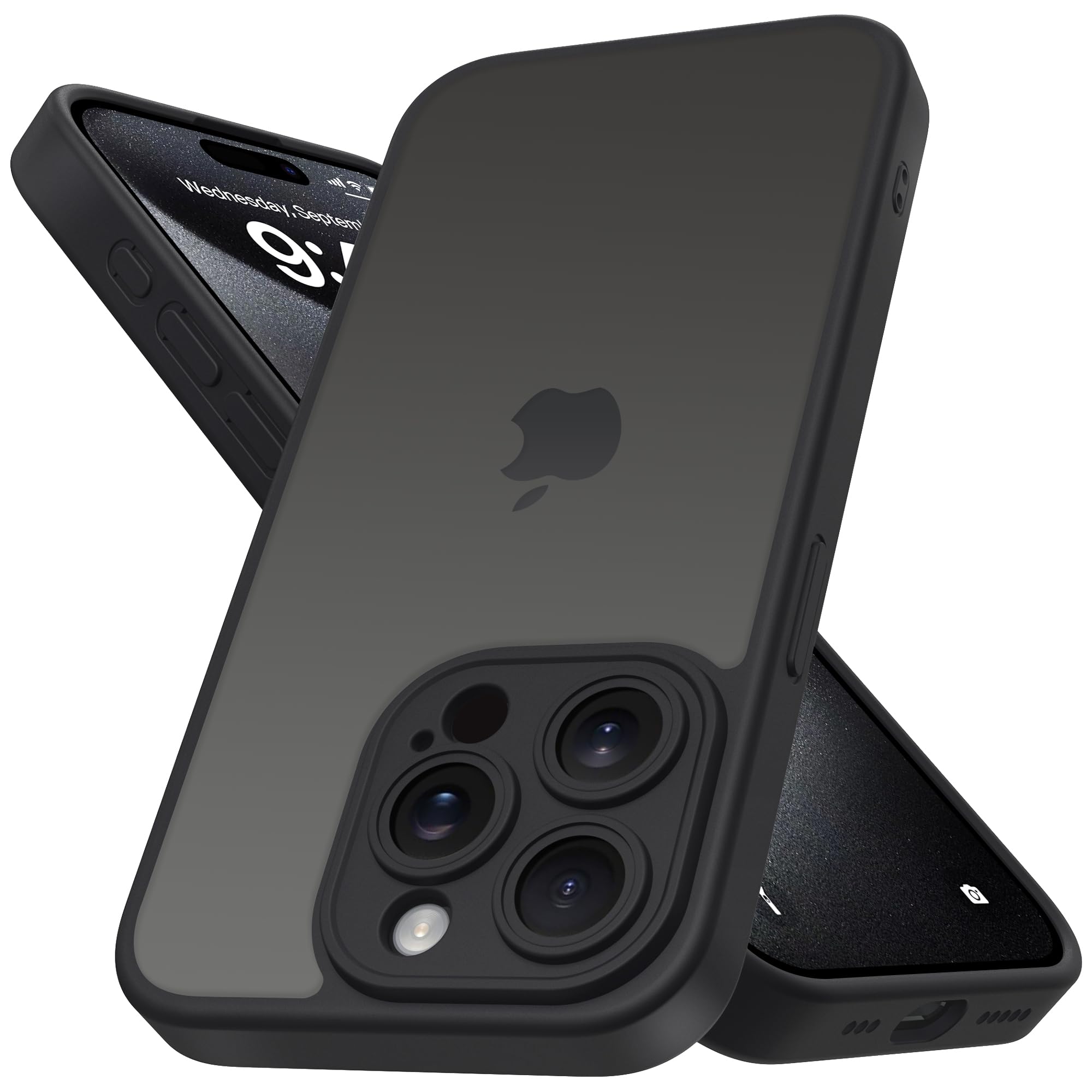 Mootobo Designed for iPhone 15 Pro Max Case 6.7-Inch, Military-Grade Protection 360° Full Body Frosted Translucent Back Phone Cover, Anti-Fingerprint Slim Shockproof Phone Case– Black