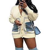Seltaon Womens Cardigan Sweaters Oversized Chunky Button Down Cardigans Long Sleeve Sweater Jacket Coat with Denim Pockets