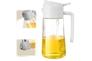 OYLYOYEA 2 in 1 Olive Oil Dispenser Bottle for Kitchen,Oil Sprayer for Cooking, 1.56oz/470ml Premium Glass Oil Bottle, Food-grade Oil Mister for Air Fryer, Salad, Frying, BBQ (White)