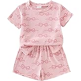 ODIMAME Toddler Girl Clothes Baby Summer Outfits Cute Bow Ruffled Sleeve Shirt Ribbed Knit Tops Shorts Set for Girl Clothing