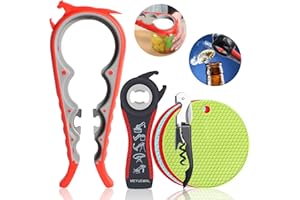 MEYUEWAL Latest Jar Opener Bottle Opener for Weak Hands, 5 in 1 Multifunctional Non-Slip Can Lid Opener Tools with Silicone Jar Gripper Pad and Corkscrew Wine Opener for Seniors, Children and Arthritic Hands