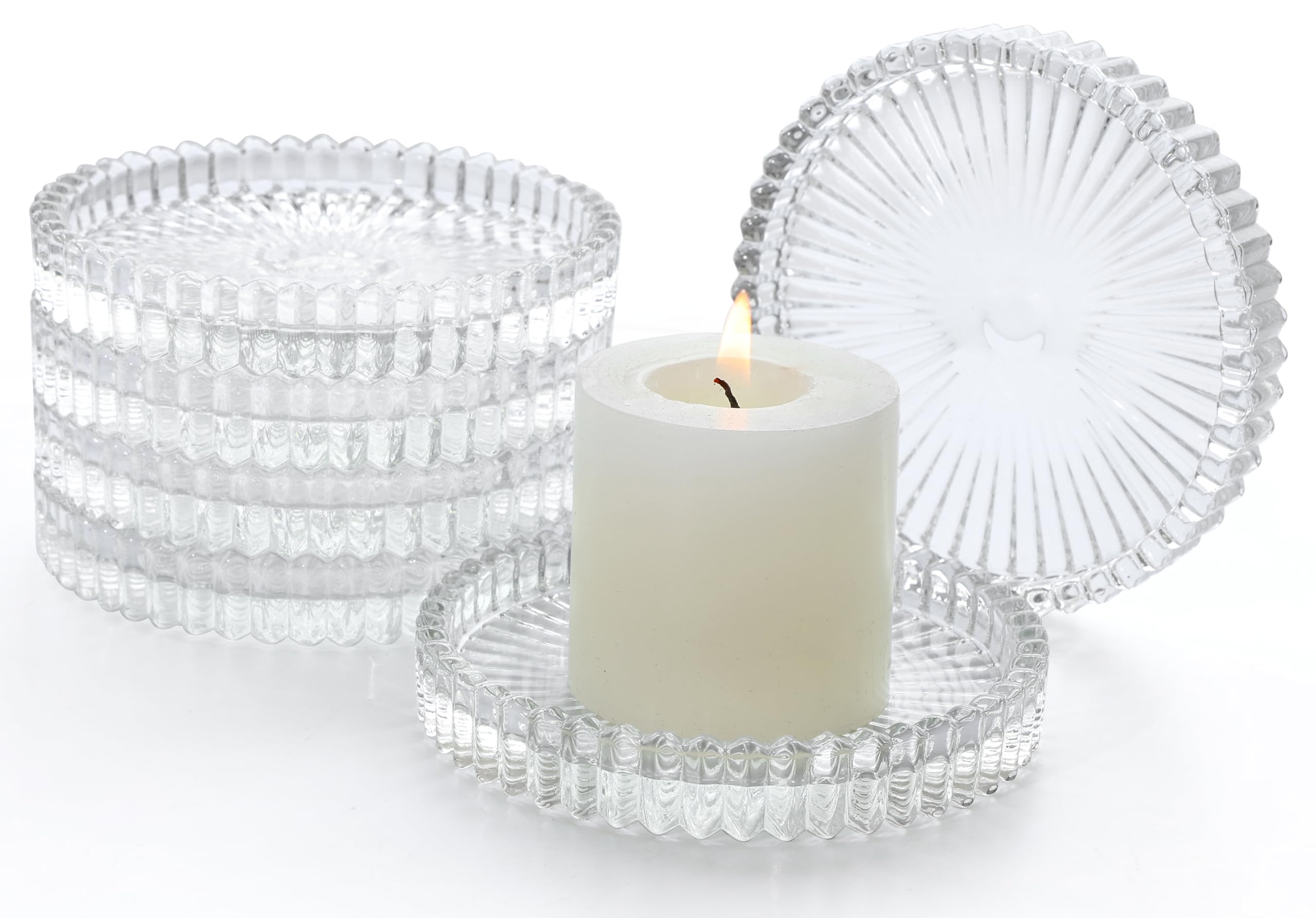HofferRuffer Plates Candle Holders for Pillar Candles 6Pcs Clear