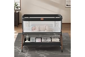 Baby Bassinet Bedside Crib, 3-in-1 Baby Bassinet Bedside Sleeper, Full-Mesh Sides, 6-Height Adjustable, Stable and Secure Cri