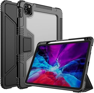 Amazon Com Nillkin Ipad Pro 12 9 2020 Case New Ipad Pro 12 9 4th Generation Protective Case With Screen Protector Pu Leather Smart Cover With Apple Pencil Holder And Auto Sleep Wake For Ipad