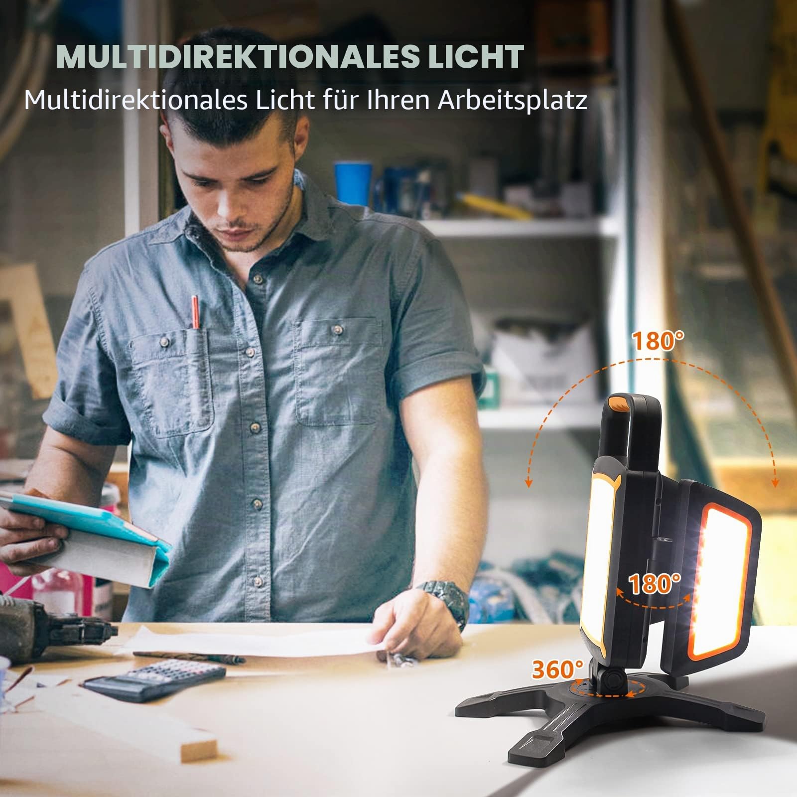 SYLSTAR LED Strahler Akku 30W, 3000LM Super Hell Baustrahler mit Magnet, 5 Lichtmodi und Powerbank, Drehbare Tragbare Wasserdichte Wiederaufladbare Arbeitsleuchte für Garage, Werkstatt 2