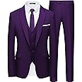 WULFUL Men’s Slim Fit Suit One Button 3-Piece Blazer Dress Business Wedding Party Jacket Vest & Pant