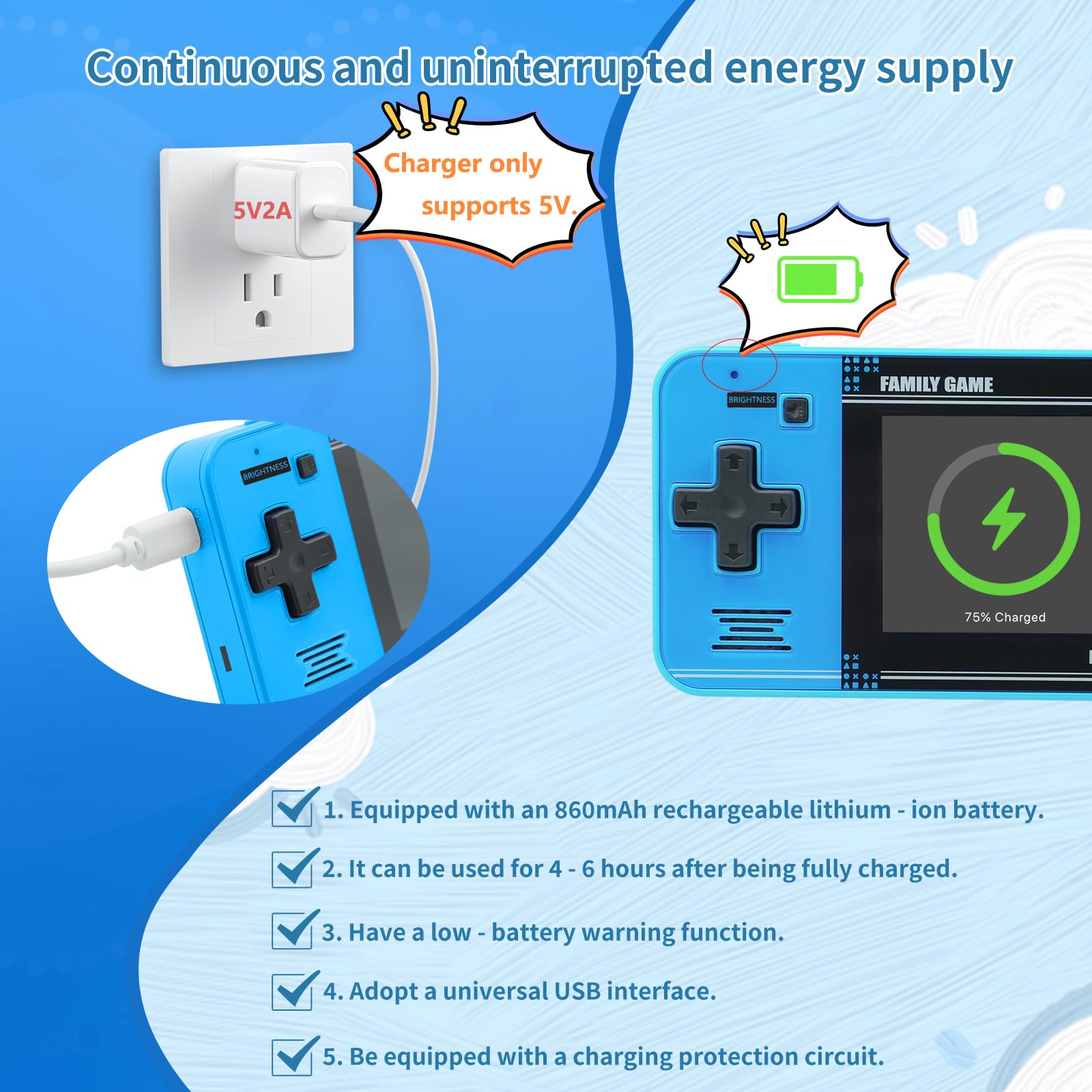 Handheld Game for Kids -Preloaded 220 Retro Video Games, Portable Gaming Player with Rechargeable Battery 3.0