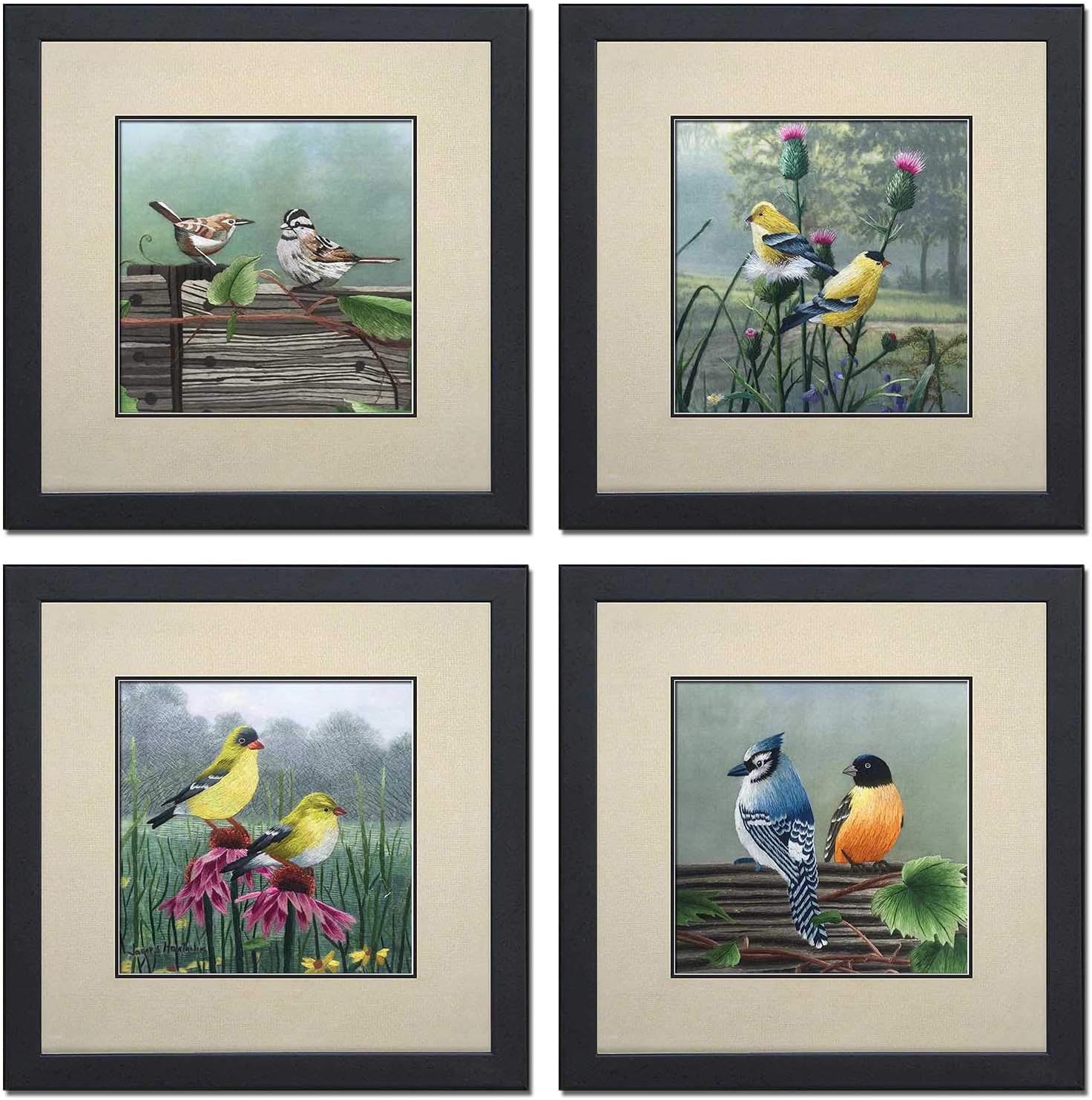 Silk Art 100% Handmade Embroidery Mixed Group Birds & Flower Framed Landscape Painting Gift Oriental Asian Wall Art Decor Picture Gallery 31031WF & 31032WF & 31033WF & 31034WF