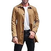 Makkrom Mens Trench Coat Single Breasted Casual Spread Collar Windbreak Jacket Long Classic Business Overcoat