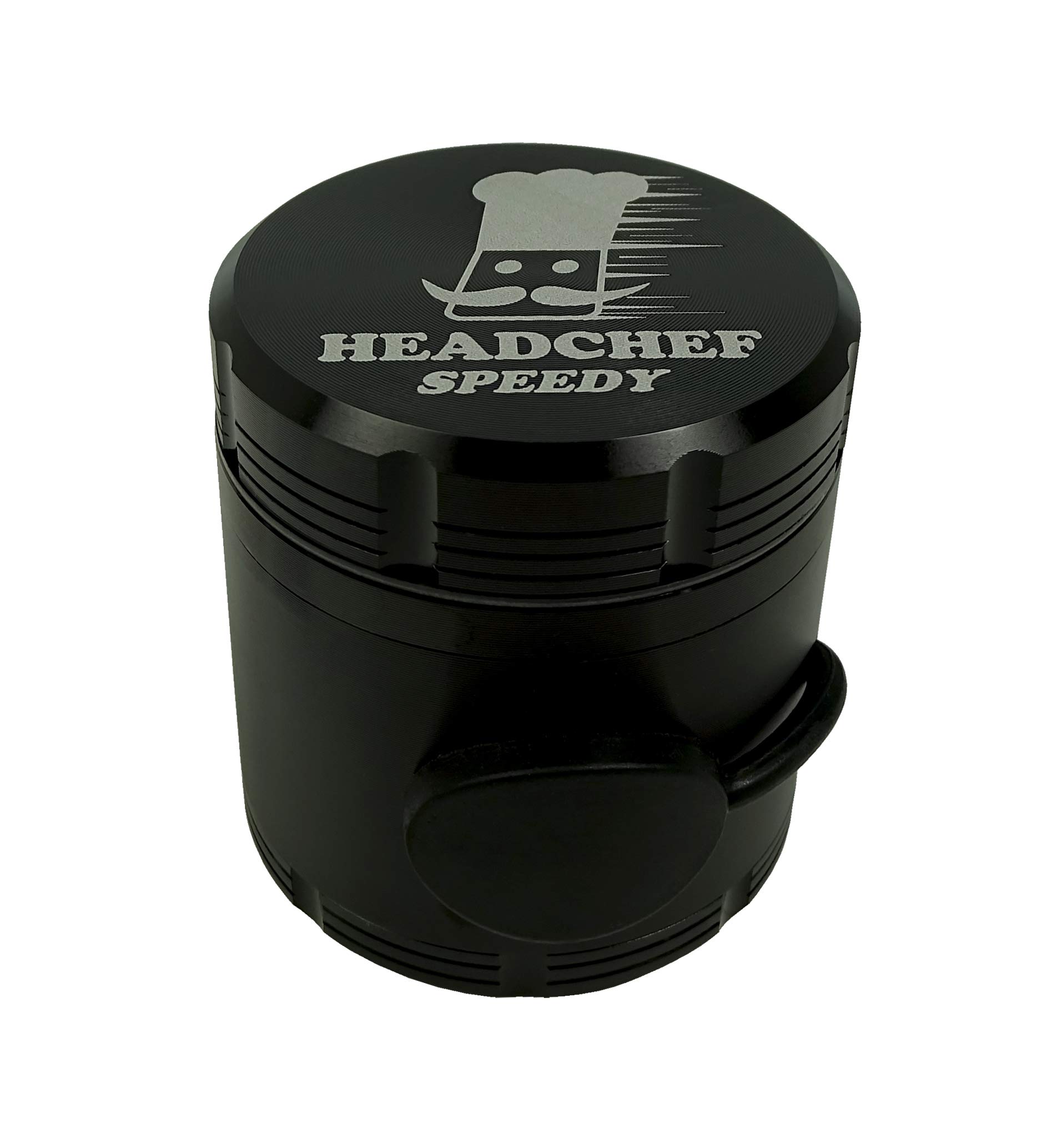 Headchef Speedy 50mm, 4 Piece Grinder, Quick Release of Herbs, Metal Herb Grinder with Sifter Scraper (Black)