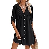 Moss Rose Women Beach Cover Ups V Neck Button Down Swimsuit Coverup Swimwear Bathing Suit Cover Up