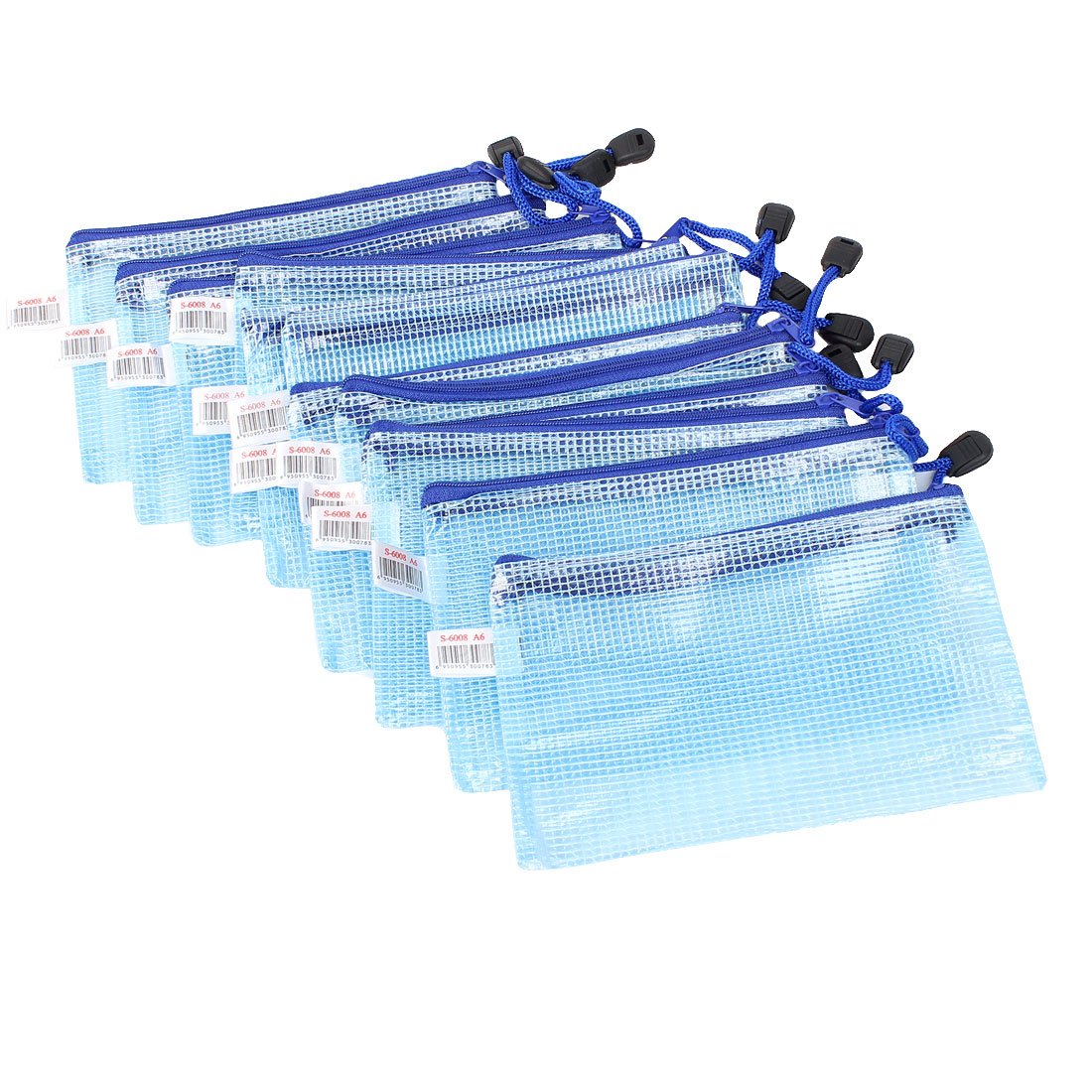 Sourcingmap A6 Soft Plastic Zipper Closure Netty Exterior Paper Files Bag - Blue (Pack of 12)