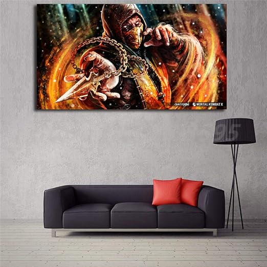 Yhyxll Mortal Kombat Scorpion Character Wallpaper Hd Canvas Poster Wall Art Painting Decorative Picture Modern Decoration Amazon De Kuche Haushalt