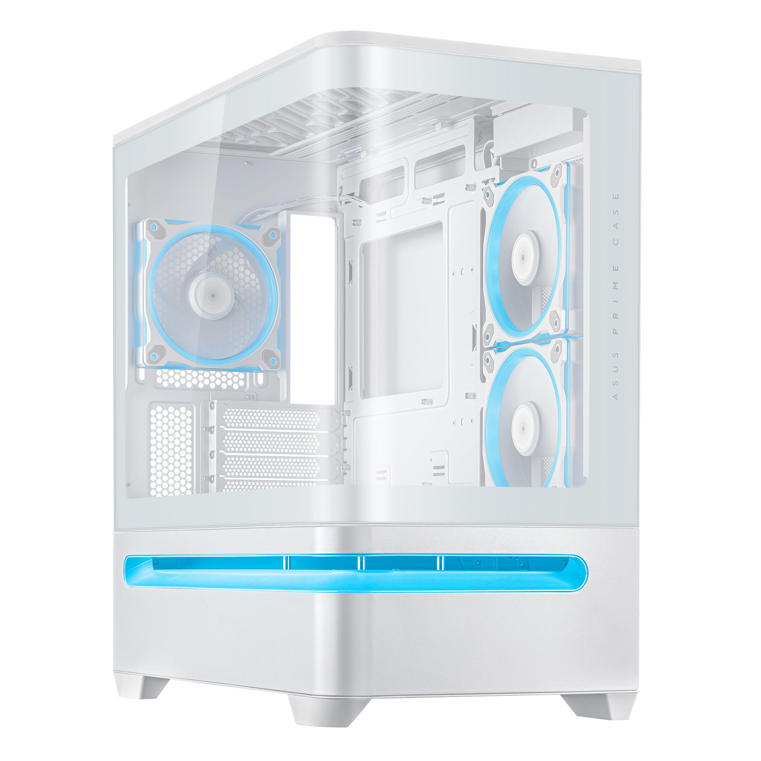 ASUS Prime AP202 ARGB White mATX pc case with Fully Tempered Curved Glass, Supports Graphics Cards up to 420mm Long, 360mm Long radiators, Easy-Detach Rail, Patented Slot Vent, 3 Built-in ARGB Fans Image