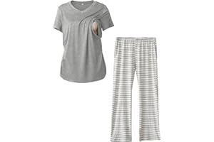 Rnxrbb V Neck Nursing Pajamas Set Postpartum Pjs Maternity Breastfeeding sleepwear for Women with Pockets 2 Pack