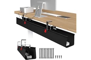 Univivi No Drill Under Desk Cable Management Tray, 48" Cord Organizer for Table, Clamp/Screw Mount Desk Cable Management, Premium Fabric Cable Management Tray for Office, Home (Extra Large)