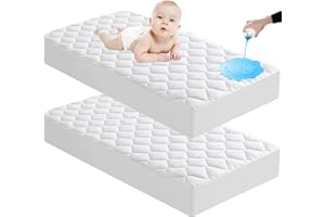 Lunsing 2 Pack Waterproof Crib Mattress Protector, Soft Breathable Crib Size Mattress Pad Cover, 3-10 inches Deep Pocket, White
