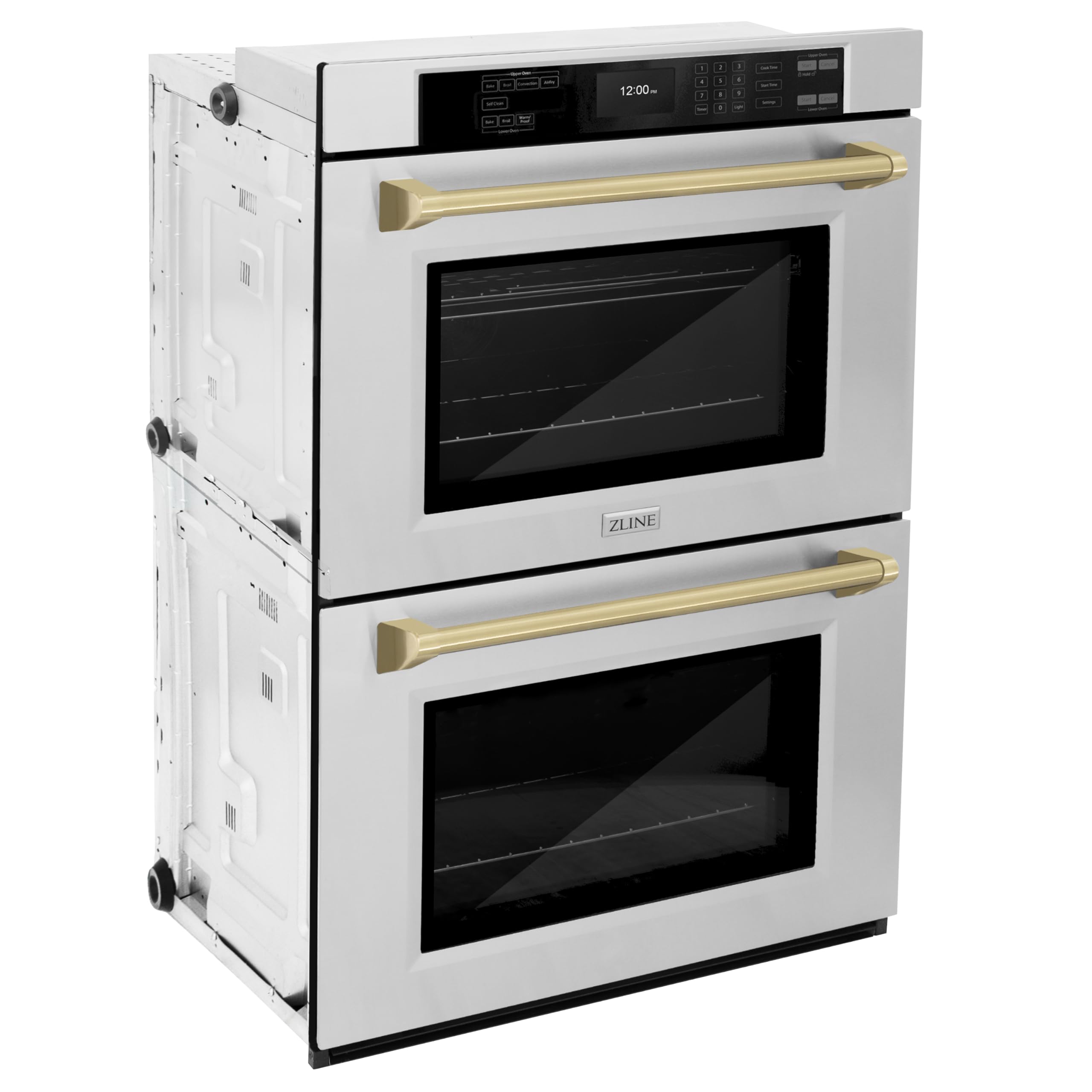 ZLINE 30 in. Autograph Edition Professional True Convection Double Wall Oven with Air Fry and Self Clean in Stainless Steel with Champagne Bronze Handles (WADZ-30-CB)