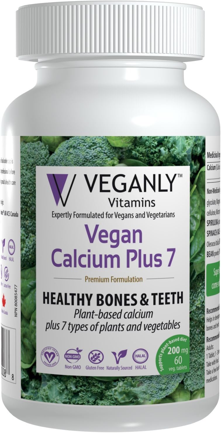 Vegan Calcium Plus 7 for Healthy Bones and Teeth (60 caps) Plant-Based Supplement