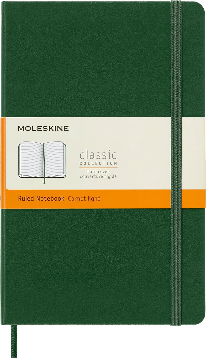 Moleskine Classic Notebook, Notebook With Ruled Pages, Hard Cover and Elastic Closure, Myrtle Green, Large, 13 x 21 cm, 240 Pages