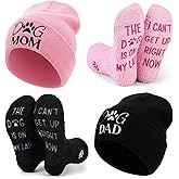 Zhamate 4 Pcs Dog Lovers Gifts for Women Men Include Dog Dad Mom Beanie Hat Coral Fleece Funny Socks for Christmas Birthday Gifts Black Pink