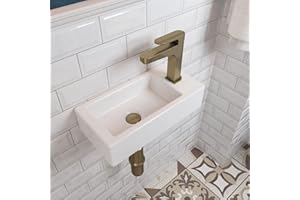 DEER VALLEY DeerValley DV-1V081R Liberty Wall Mount Sink, Rectangle Mini Vessel Sink,Small Bathroom Cloakroom White Porcelain Ceramic Wash Basin (Right Hand)