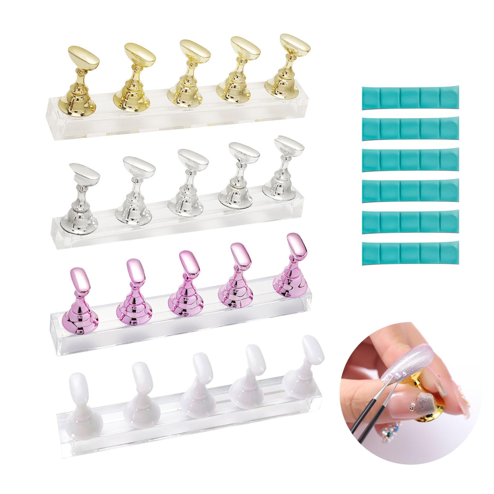 DALAETUS 4pcs Magnetic Nail Tips Stand,Nail Stand Display, Acrylic Nail Display Stand, Suitable for nail salons, beauty professionals
