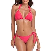 RELLECIGA Women Triangle Bikini Set High Cut Thong Two Piece Swimsuit | Halter Cheeky High Leg Tie Sides Bathing Suit For Beach And Vacation