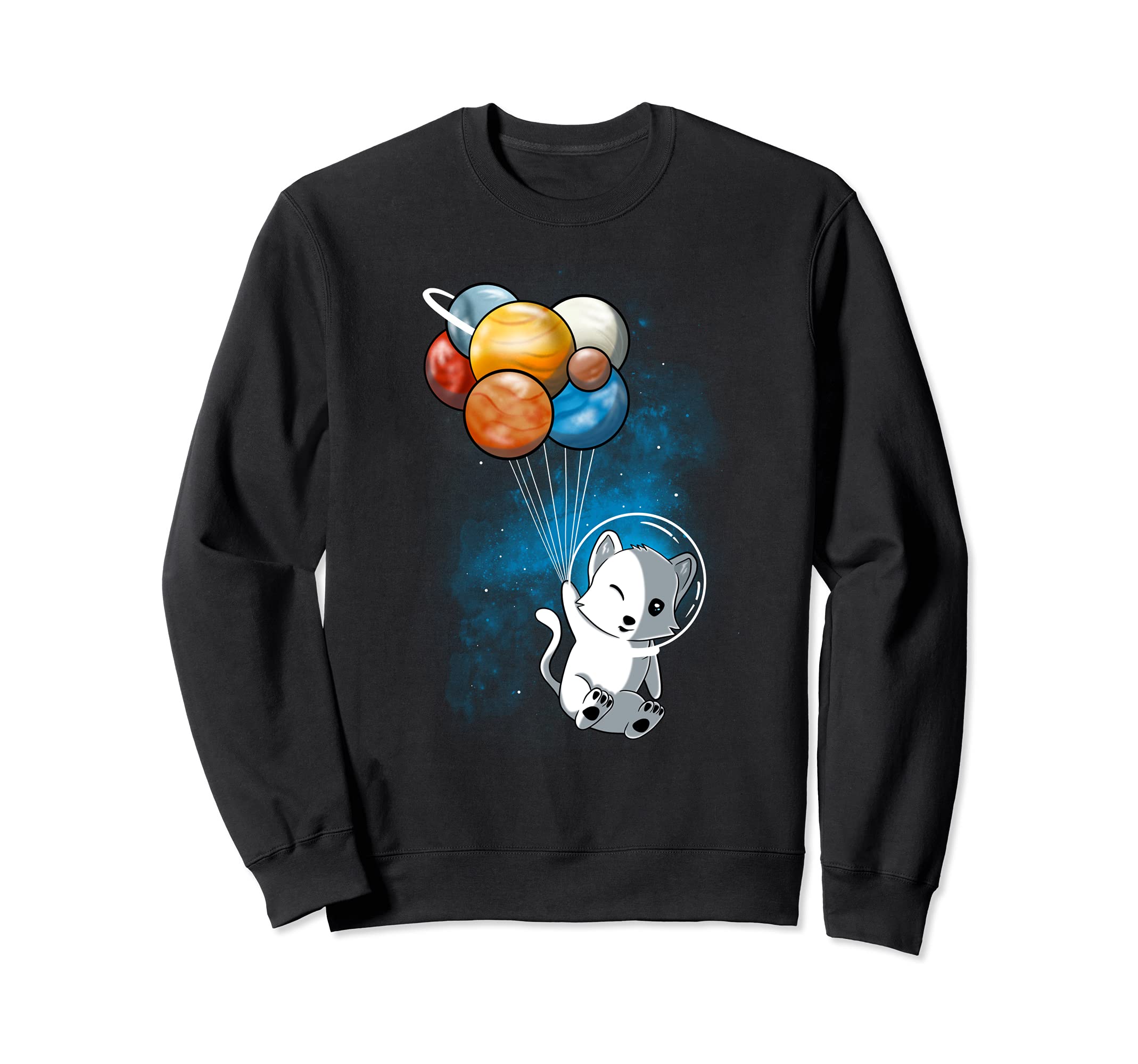 Funny Outer Space Cat Balloon Planets Space Travel Universe Sweatshirt