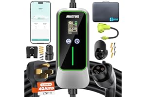 MUETUX Level 2 EV Charger (J1772 & Tesla, 40A, 240V, 25FT, 9.68kw) Home/Travel Portable Electric Vehicle Charging Station,Adjustable Current/Timing Delay，Equipped with Smart APP