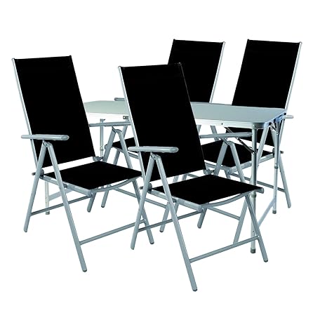 Mojawo ® 5-tlg. Campingmöbel Set Alu Camping 120x60x58/70cm 1x Campingtisch Höhenverstellbar mit Tragegriff + 4 Klappstühle A