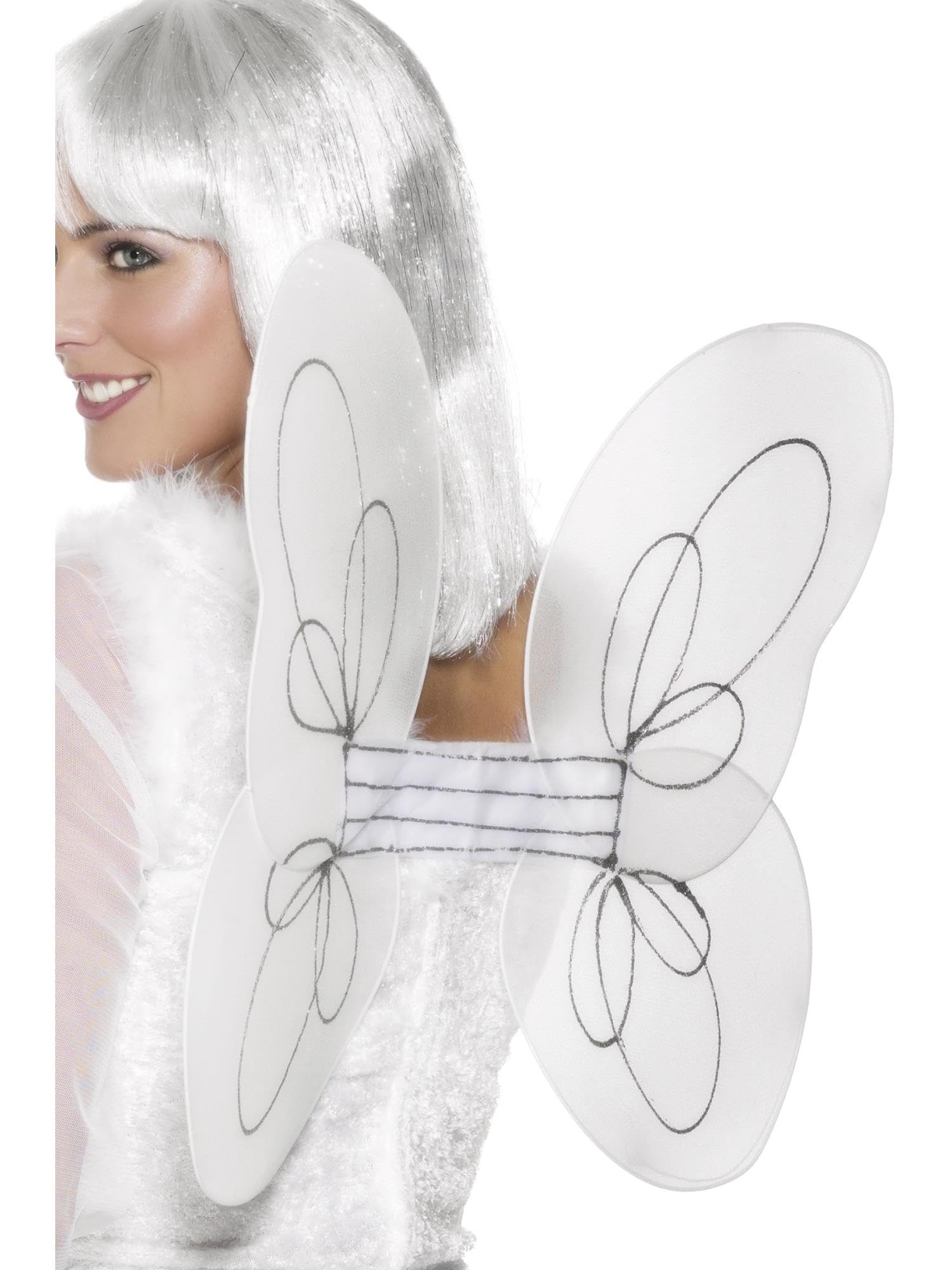 Smiffys Women's Glitter Angel Wings Costume Prop, White/Silver, One Size