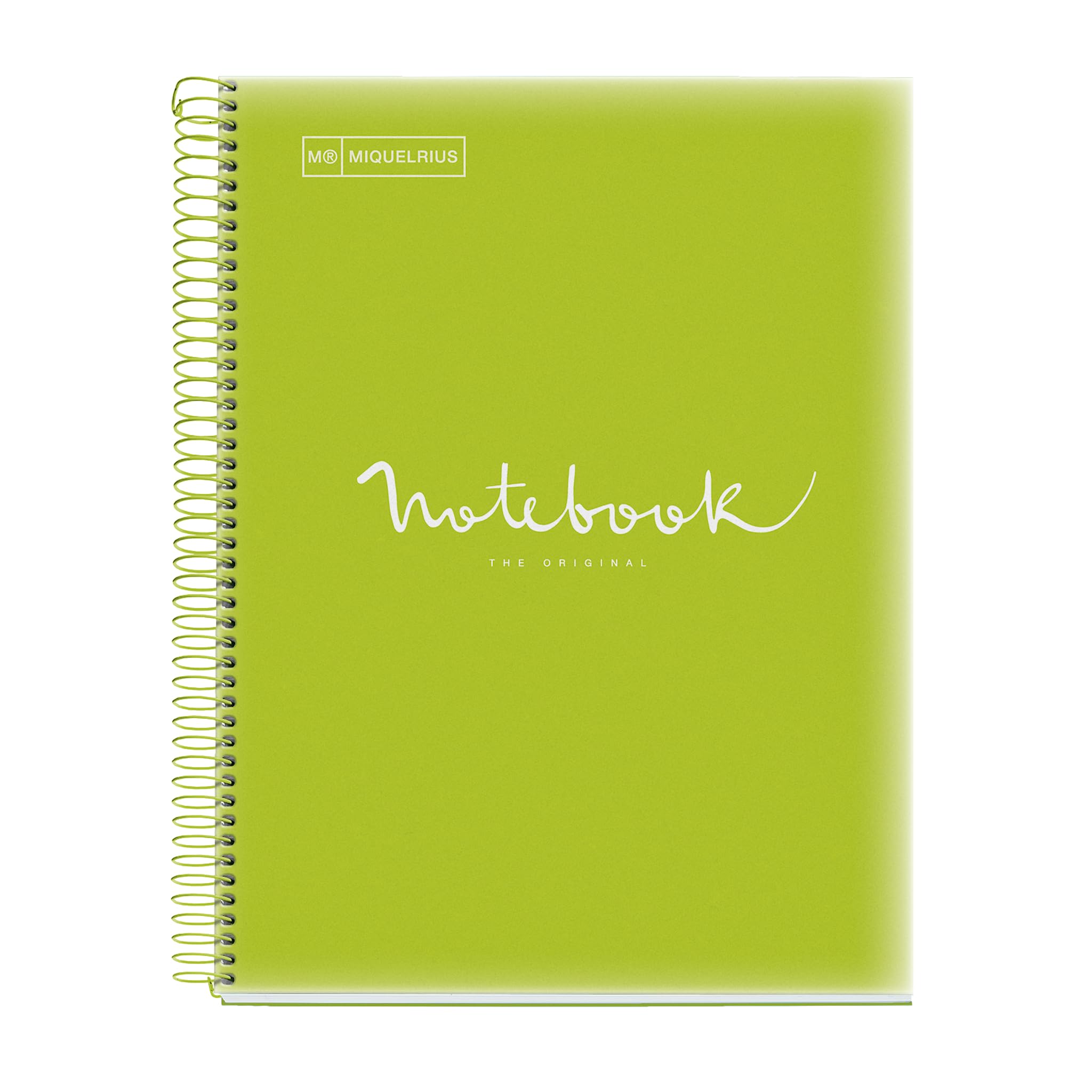 Miquelrius - A4 Notebook Emotions, 80 Sheets 90 g/m², Ruled Séyès, 1 Colour Strip, Microperforated Spiral, Polypropylene Cover, 4 Drills, Lime Green