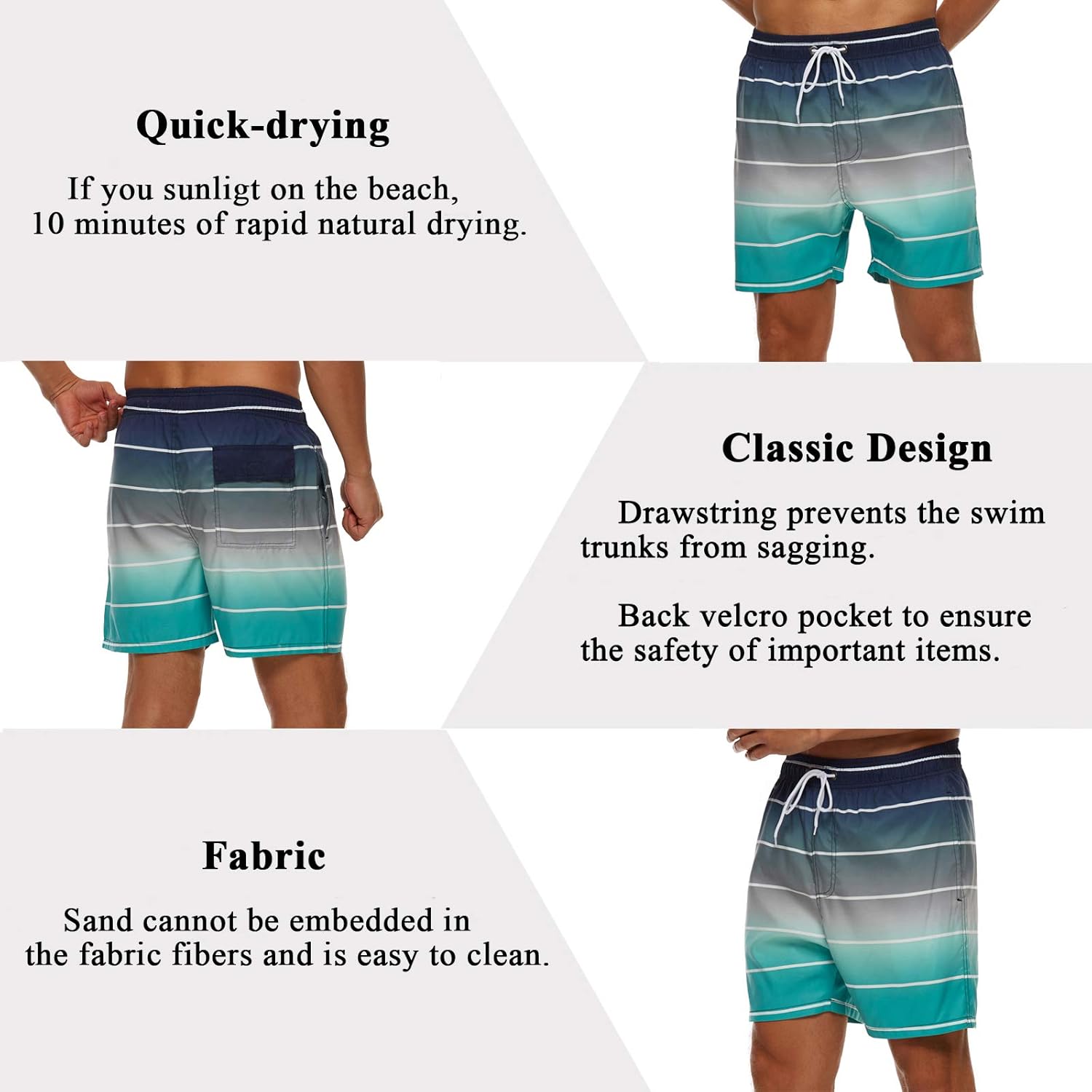 SILKWORLD Men's Swim Trunks with Mesh Lining Quick Dry Swimsuit Sports Shorts: Clothing
