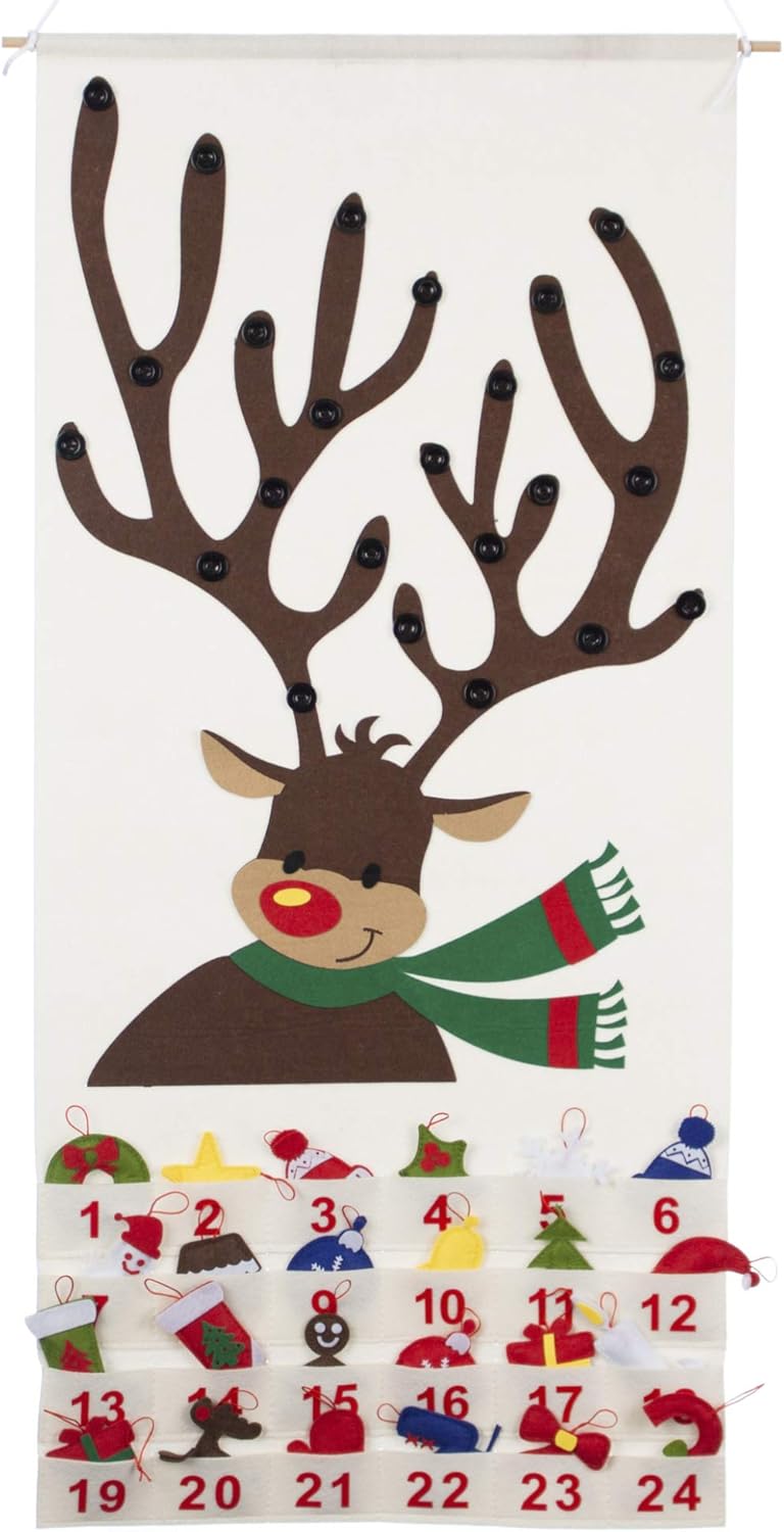 Good Ruby Reindeer Christmas Advent Calendar for Kids, Hanging Felt Countdown to Christmas Calendars with Number Pockets (Reindeer)