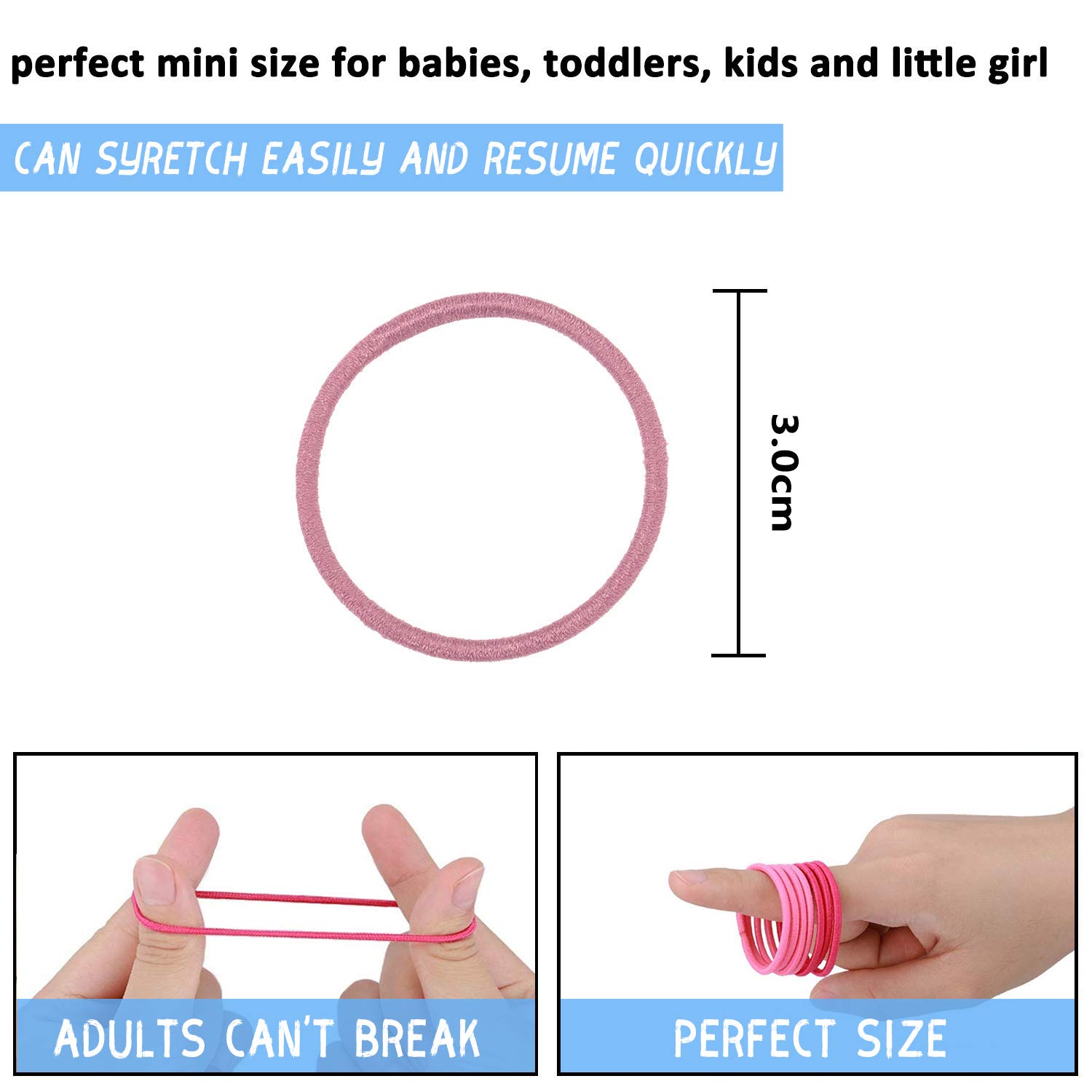 200PCS Baby Girls Hair Ties, Toddler Hair Ties for Girls and Kids, No Crease Soft and Stretchy Hair Bands, Elastic Ponytail Holders, Diameter 1 Inch and Assorted Colors : Beauty