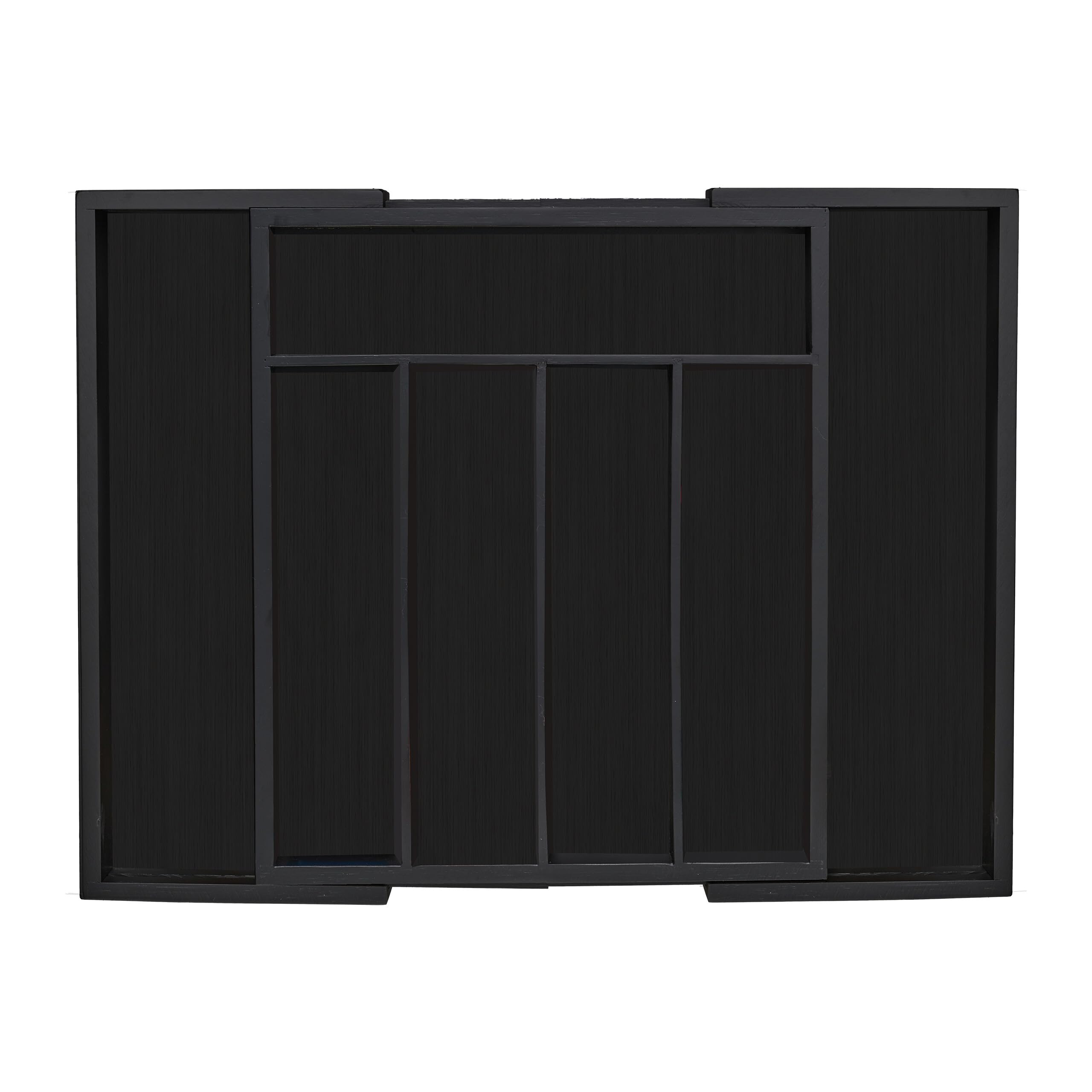 Relaxdays Bamboo Cutlery Tray, Extendable, 7 Compartments, for Utensils, 5.5 x 31.5-48.5 x 37 cm, Drawer Insert, Black