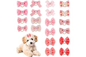 20pcs Small Dog Hair Bows with Rubber Bands, Elastic Puppy Hair Clip Multiple Styles Hairband Dog Bow Hair Tie Handmade Cute 