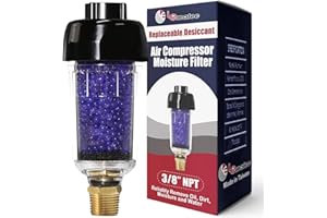 LE LEMATEC LEMATEC Compressed Air Dryer with Desiccant Filter System - Removes Oil, Water & Moisture for Pneumatic Tools, HVLP Paint Spray Guns - 150 PSI, 22 CFM Flow Rate - 3/8"