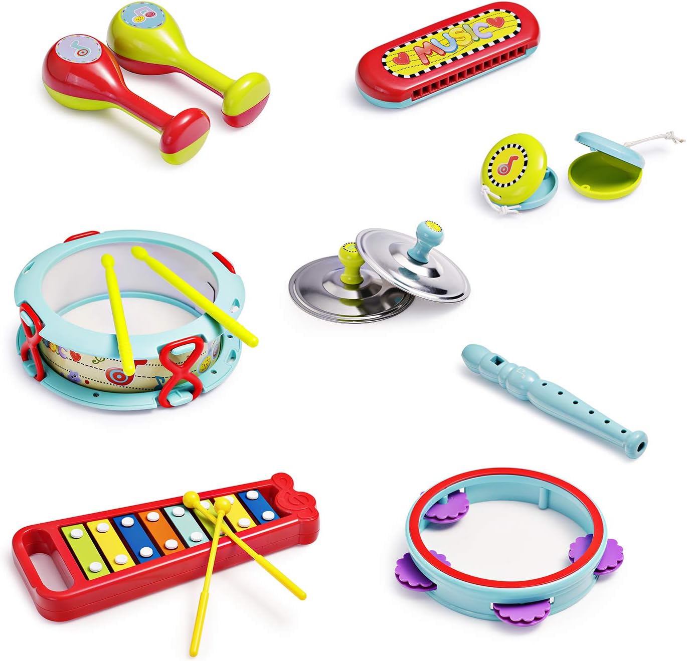 infunbebe Musical Instrument Set with Xylophone Toddler Band Set Musical Instruments for Early Development, Musical Toy with for Kids 15 PCS