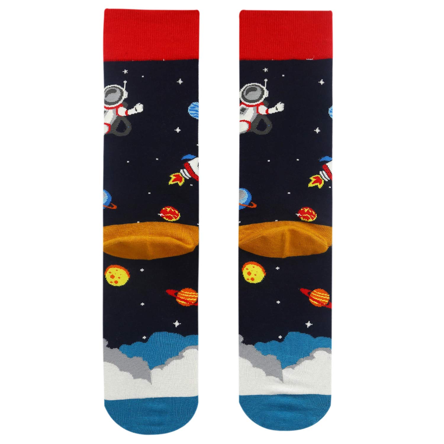 Mens Space Novelty Crew Socks Funny Crazy Socks Alien Astronaut Planet Pizza Casual Socks
