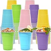 50Pcs Pastel Color Plastic Cups 16oz Party Supplies Light Pink Purple Blue Yellow Green Plastic Cup Disposable Cups for Wedding Birthday Bridal Baby Shower Summer Bachelorette Party Decor Favor