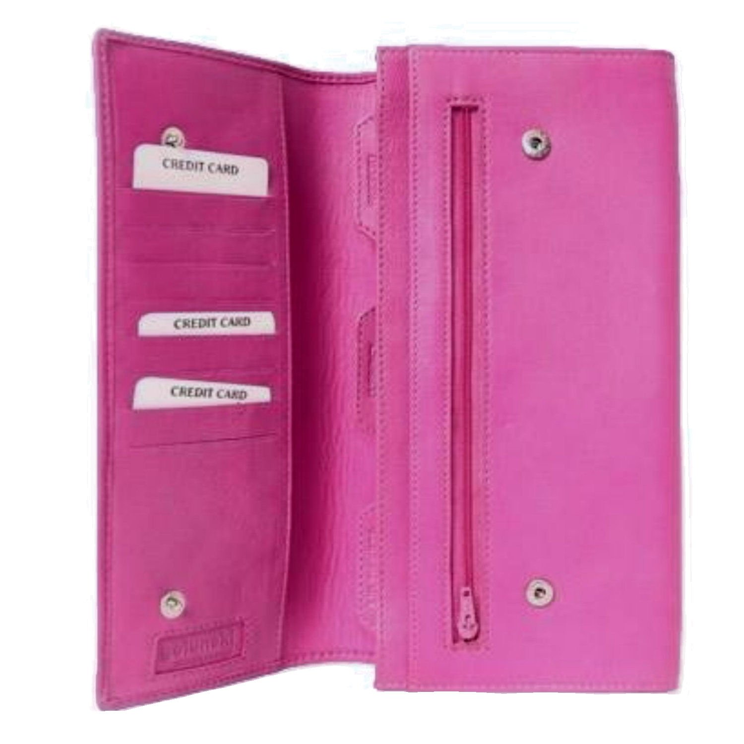 Leather Travel Document Wallet / Organiser / Case (Bright Pink), 23x12cm