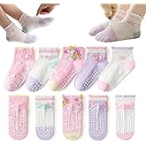 Silkglory Baby Girls Toddler Socks With Grippers,5 PCS Cute Ruffle Summer Mesh Socks Frilly Dress Baby Crew Socks 1-8 Years