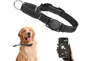 FURRIGO AirTag Dog Collar - Martingale Collar for Dogs, Reflective, Heavy Duty, Comfortable Padded, Adjustable Martingale Air Tag Dog Collars Fit Medium Large Dogs (Black, L)
