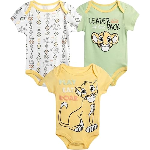 Disney Baby Boys' Bodysuits - 3 Pack Mickey Mouse, Lion King, Winnie The Pooh (Newborn)