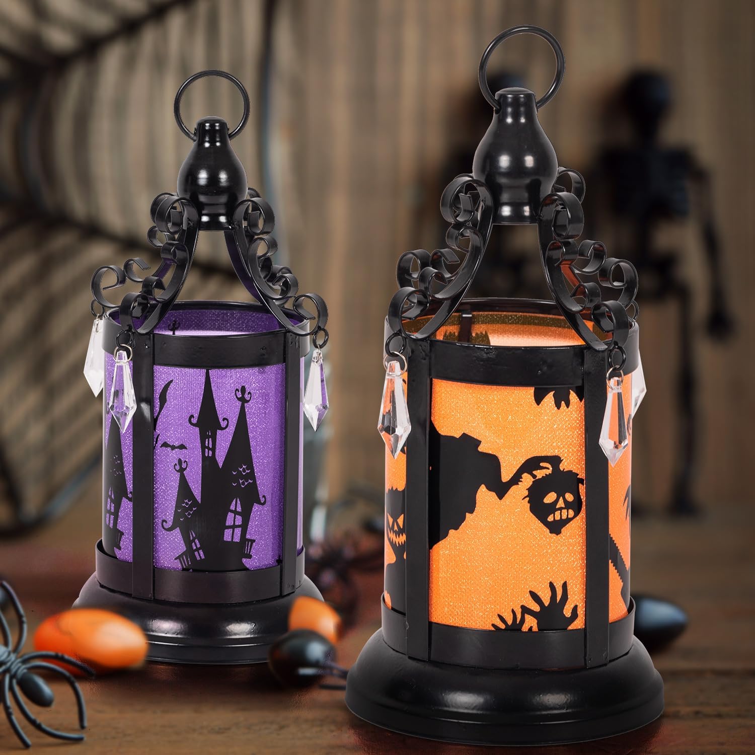 Photo 1 of 2pk Halloween Lanterns Battery Powered(Included) LED Spooky Lights for Halloween Decor, Table Settings,Indoor Halloween Parties