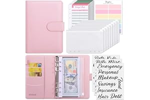 SKYDUE Budget Binder A6 Pink, Money Saving Binder with Zipper Envelopes, Cash Envelopes and Expense Budget Sheets for Budgeti