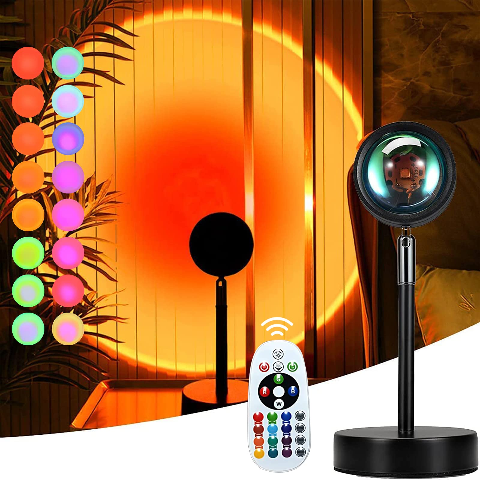 Mydethun 16 Colors Sunset Lamp Projector - 360 Degree Rotation, Remote Control, Romantic LED Lights Floor Lamp for Bedroom, Photography, Home, Mood, Christmas Decor & Office
