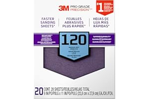3M Pro Grade No-Slip Grip Advanced Sandpaper, 120 Grit, 9-Inch x 11-Inch, Pack of 20